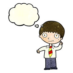 cartoon school boy with idea with thought bubble