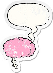 cartoon brain with speech bubble distressed distressed old sticker