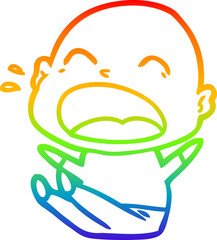 rainbow gradient line drawing of a cartoon shouting bald man