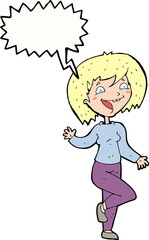 cartoon laughing woman with speech bubble