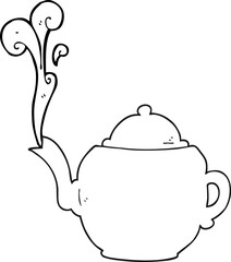 freehand drawn black and white cartoon teapot