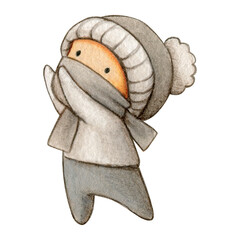 Watercolor hand drawn cute winter character