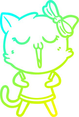 cold gradient line drawing of a cartoon cat