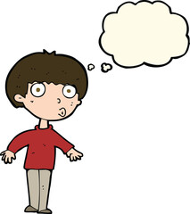 cartoon surprised boy with thought bubble