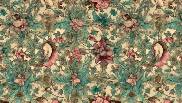 Looping 3D Victorian Floral Wall Print Design for Video Backgrounds