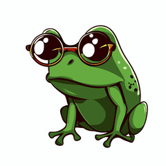 Obraz premium Cute little green frog with glasses, vector art
