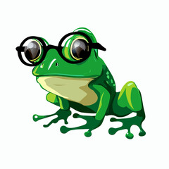 Obraz premium Cute little green frog with glasses, vector art