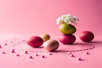 Easter Egg Hunt Essentials: Colorful Eggs on Pink Background