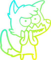 cold gradient line drawing of a cartoon grinning fox