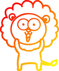 warm gradient line drawing of a happy cartoon lion