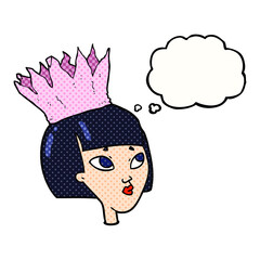 freehand drawn thought bubble cartoon woman wearing paper crown