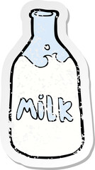 retro distressed sticker of a cartoon bottle of milk
