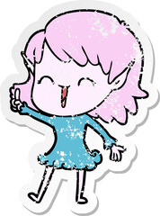 distressed sticker of a cartoon elf girl