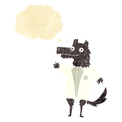 cartoon wolf businessman with thought bubble