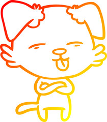 warm gradient line drawing of a cartoon dog sticking out tongue