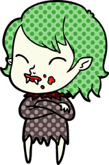 cartoon vampire girl with blood on cheek