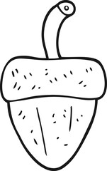 freehand drawn black and white cartoon acorn