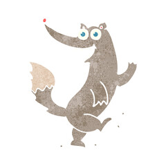 freehand retro cartoon happy wolf dancing