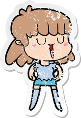 distressed sticker of a cartoon woman