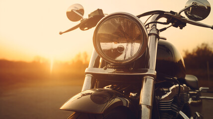 sunset vintage old motorcycle background, Nostalgie 90s, ai generatoive