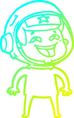 cold gradient line drawing of a cartoon laughing astronaut