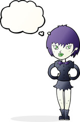 cartoon pretty vampire girl with thought bubble