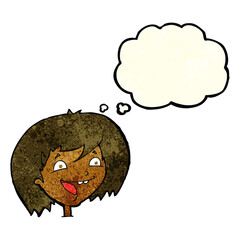 cartoon happy girl with thought bubble