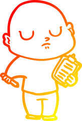 warm gradient line drawing of a cartoon bald man