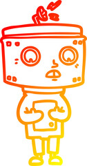 warm gradient line drawing of a cartoon robot
