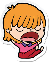 sticker of a cartoon woman talking loudly