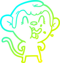 cold gradient line drawing of a crazy cartoon monkey