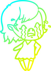cold gradient line drawing of a cartoon crying vampire girl