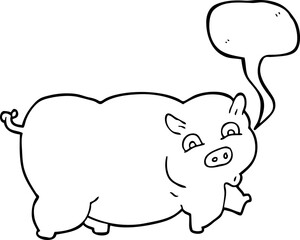 freehand drawn speech bubble cartoon pig