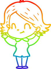 rainbow gradient line drawing of a cartoon friendly girl