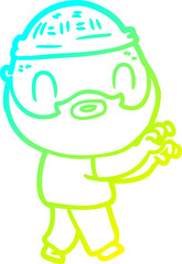 cold gradient line drawing of a cartoon bearded man