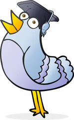freehand drawn cartoon bird wearing graduation cap
