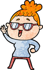 cartoon happy woman wearing spectacles
