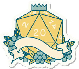 sticker of a natural twenty D20 dice roll