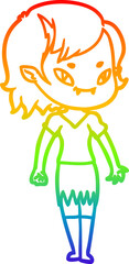 rainbow gradient line drawing of a cartoon friendly vampire girl