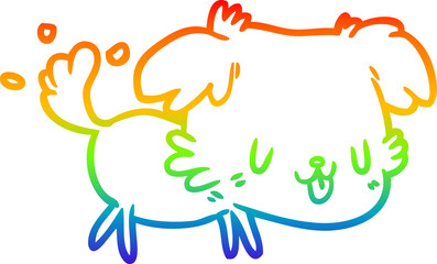 rainbow gradient line drawing of a cute dog wagging tail