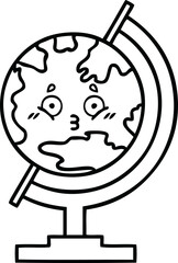 line drawing cartoon of a globe of the world
