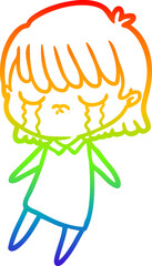 rainbow gradient line drawing of a cartoon woman crying