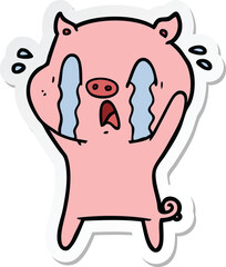 sticker of a crying pig cartoon