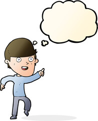 cartoon happy man with thought bubble