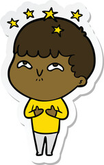 sticker of a cartoon amazed boy