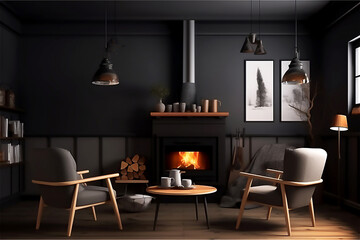 Empty cafe or bar interior, daytime, illustration, post processed AI generated image.