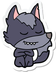 sticker of a friendly cartoon wolf sitting