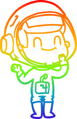 rainbow gradient line drawing of a happy cartoon astronaut man