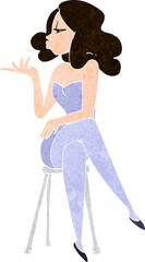 cartoon woman sitting on bar stool