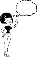 freehand drawn thought bubble cartoon woman asking question